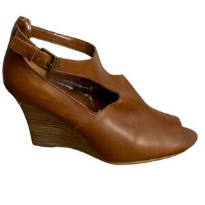 Lauren Ralph Lauren Brown Hannie Wedge Open Toe Leather Sandals Size 8